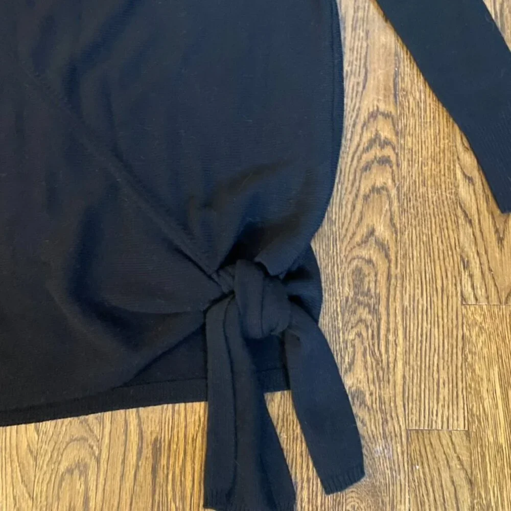 J. Crew black tie front bow black boat neck sweater XXS wool blend NWT